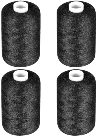 4 Stück Nähgarn Schwarz 1000 Yards|914m Polyester Nähgarn Quiltgarn, Overlock-Garnspulen, Farben Mehrzweck Stickgarn Schwarz für Nähen Sticken und Quilten Maschinen（Insgesamt 4000 Yards）