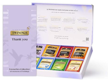 Twinings Thankyou Favourites Collection Gift Box | 40 Tea Bags | 8 Premium Green & Herbal Infusions | Gift Ideas for Women & Men | Tea Gift Box, Black Tea, Green Tea, Herbal Infusion, Mixed Blends, Individually Wrapped, Biodegradable Tea Bags