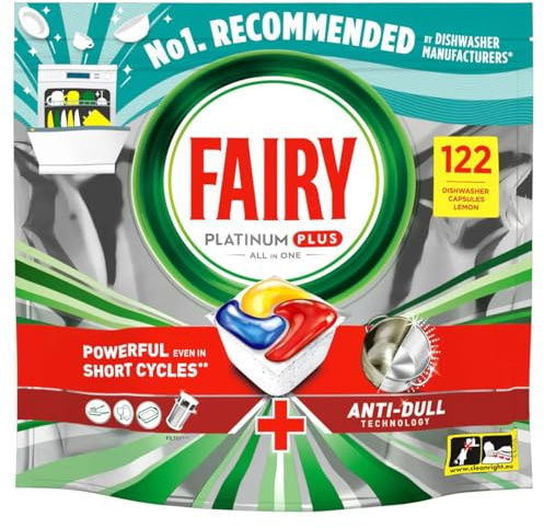 Fairy Platinum Plus All-in-One Dishwasher Capsules, Lemon, 122 Count