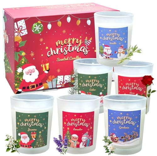 6 Pack Weihnachtskerzen, Duftkerzen im Glas, Duftkerzen Set für Weihnachten, Natürliches Sojawachs, Soja Aromatherapie Kerzen Deko, Kerzen Geschenkset für Frauen, Männer und Kollegen