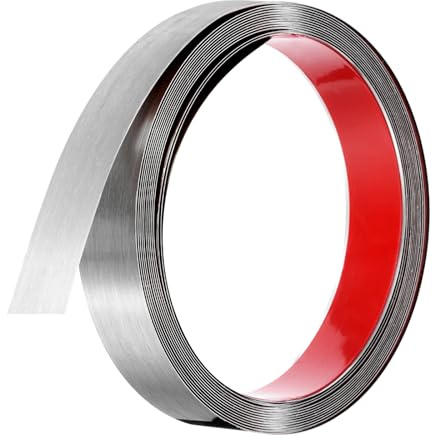 QUARKZMAN Bordure Miroir Auto-Adhésive Décollable Et Collante, Bordure Miroir Auto-Adhésive 4m x 30mm Finition Brossée Acier Inoxydable Bandes Miroir Mural Meuble Bordure Carrelage Moulure
