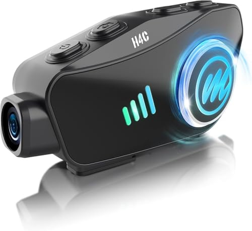 Motorcycle Helmet Headset with Camera, Moman H4C with 【1080P Camera】120° Wide Angle 360° Shooting Single Use Motorbike Headphone Speaker with 32G TF Card AI Voice Assitant HiFi Stereo IPX6 Waterproof