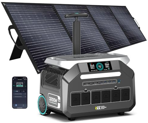 IEE 3200W Centrale Elettrica Portatile P3200 con Pannello 200W, 2048Wh Generatore Solare, Batteria LiFePO4, Ricarica1h, 16 Porte, APP, Portable Power Station per Campeggio, Camper, Casa