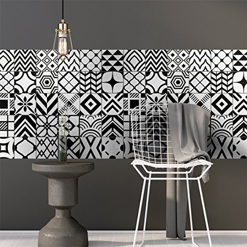 30 Stickers adhésifs carrelages | Sticker Autocollant Carreaux de ciment - Mosaïque carrelage mural salle de bain et cuisine | Carreaux de ciment adhésif mural - azulejos - 15 x 15 cm - 30 pièces