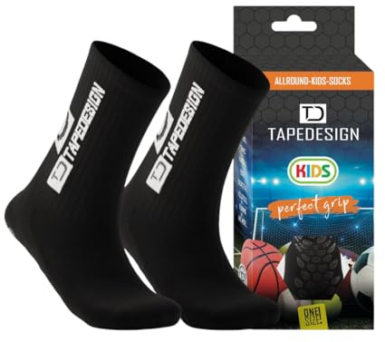 Tapedesign 1 Paar rutschfeste Fußballsocken für Jungen, Mädchen und Jugendliche (Alter 5–11 Jahre)