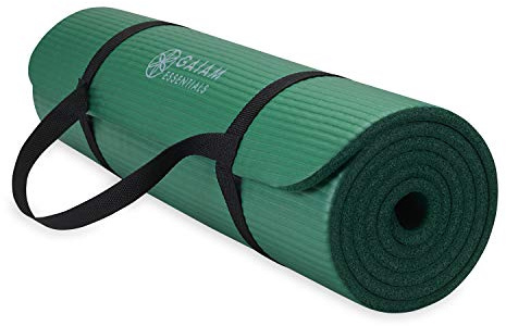 Gaiam Essentials Thick Yoga Mat - Fitness and Exercise Mat with Easy-Cinch Carrier Strap Included - Soft Cushioning and Textured Grip - Multiple Colors Options (Green, 72L X 24W X 2/5 Inch Thick)