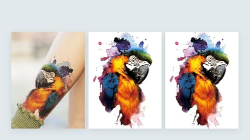 2 Blätter Temporary Papagei Vogel Tattoo Fake Tattoo TH317x2