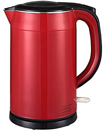 Acier Inoxydable sans Fil Bouilloire électrique, Double Paroi 1,7 L 1800W Bouilloire Arrêt Automatique & Protection Anti-ébullition, Rouge [Classe énergétique A +++]