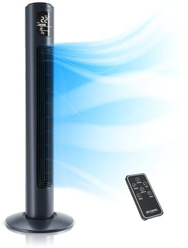 Brandson - Turmventilator mit Fernbedienung - Preisträger 2025 - Oszillation 60° - Standventilator - mobiler Lüfter - Säulenventilator - 96 cm - Ventilator 3 Geschwindigkeitsstufen - GS - dunkelblau