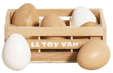 Le Toy Van - TV190 - Juego Educativo para niños a Partir de 2 años Caja de 6 Huevos de Madera, Juguetes Montessori, Juego ecológico en Madera FSC y Colores al Agua