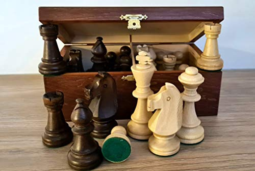 Master of Chess Turneringsschackdelar - handgjort Staunton schackpjäs nr 6 i mahognylåda - Kinghöjd 98 mm