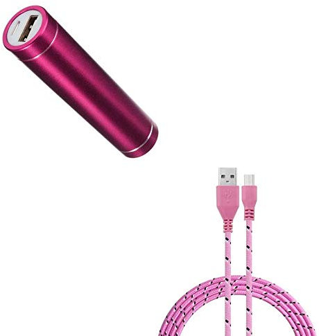 Pack Batterie pour WIKO Y81 Smartphone Micro USB (Cable Tresse 3m + Batterie Chargeur Externe) Android 2600mAh (Rose Pale)