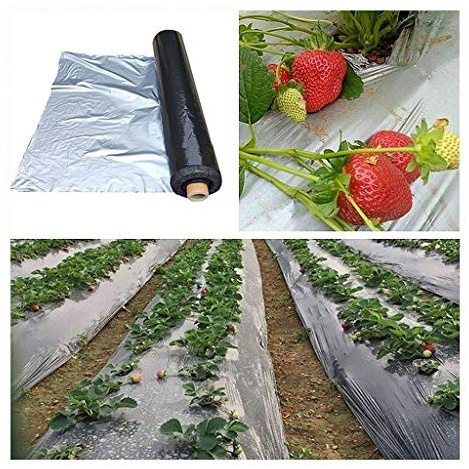 ANWUYANG 1 Unids 20-40 M De Jardín De Jardín De Plástico De Plástico, 0,02 Mm De Fresa Reflectante Agrícola Control De Malezas Mantiene Cálida Película Negra Plateada (Size : 0.02mm 20M)