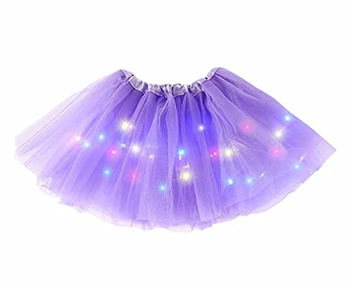 DUEYN Girl's Tutu Skirt with LED Light Layered Ballet Tutu Skirts Mesh Fluffy Princess Dancing Skirt 2-8 Years Old (Purple)
