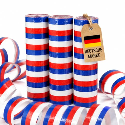 Carpeta 54 Luftschlangen * ROT Weiss BLAU * als Deko für WM 2026-Party und Geburtstag | 3 Rollen mit je 18 Schlangen, flammhemmend | Tischdeko Streamer Frankreich Niederlande