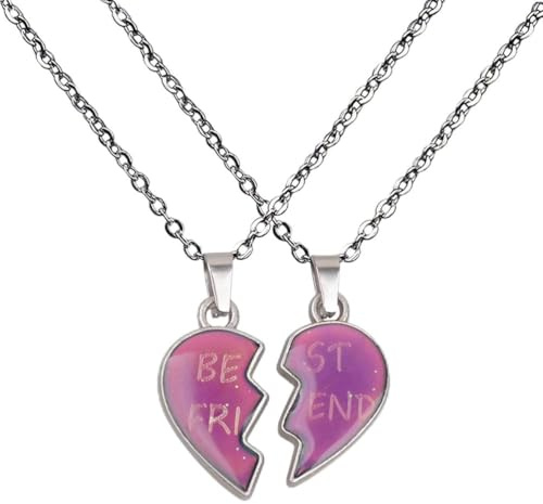 MiaLover 1 Paare Edelstahl Freundschafts Halskette BFF Kette Freundschaftsketten Paare Halskette Partner Schmuck für Farbwechsel unter Verschiedene Temperatur für Geschenke