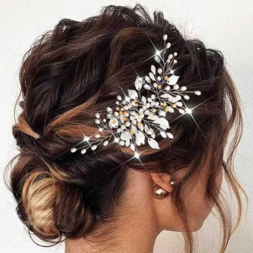 Edary Silver - Pieza de pelo para novia de boda, con perlas de vid, accesorios para el cabello con diamantes de imitación, joyería para mujeres y niñas