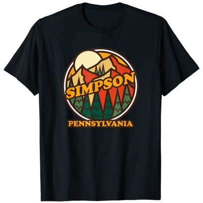 Impresión de recuerdo vintage de Simpson, Pennsylvania Mountain Senderismo Camiseta