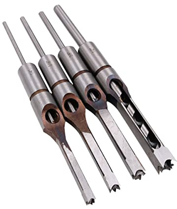 ZONADAH HSS Mortising Chisel Set, 4 Pieces Set Woodworking Square Drill Bits Wood Hole Saw with Twist Drill 6.35mm, 7.94mm, 9.5mm, 12.7mm (1/4, 5/16, 3/8, 1/2)