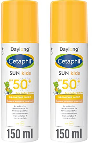 Cetaphil SUN Kids Liposomale Sonnenlotion SPF 50+, 2x150ml, Feuchtigkeitsspendender Sonnenschutz im Pumpspender für empfindliche Baby-Kinderhaut, Leicht verteilbare Sonnencreme, Extra wasserresistent