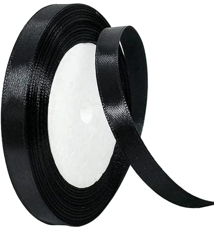 23 Meters Satinband Schwarz 1cm, Dekoration Präsent Geschenkband Schleifenband, Stoffband für Kleid Hochzeit, Taufe und Geburtstag Geschenke