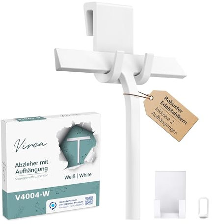 virea Tergivetro per doccia in silicone bianco 23 cm - Doccia tergicristallo con sospensione - Spatole lava doccia de vetri rimuove i liquidi senza lasciare residui - Con anima in acciaio inossidabile