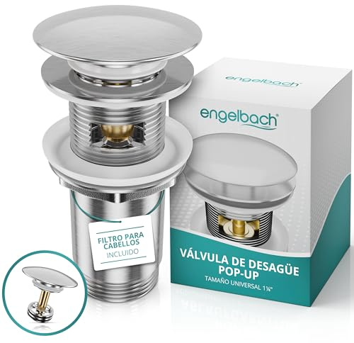Engelbach® Universal Waschbecken Ablaufgarnitur - Pop up Ablaufventil mit Überlauf (Auch für Waschtische) Herausziehbarer Stöpsel mit Haarsieb - inklusive Einbauanleitung