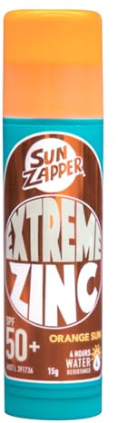 Sun Zapper Extreme Zinc Sunscreen Stick SPF 50+ Orange Sun – Colored Water Resistant Mineral Sunscreen for Face, Zinc Oxide Surf Sunscreen Stick for Water Sports, 15g (0.53 oz), Australian Made