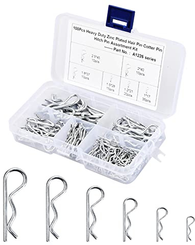Tinsellns Cotter Pins Assortment Kit, Zinc Plated Carbon Steel R Clips, 100 Pcs, 6 Sizes, M1-M2.5, U-Shape, Hairpin, Silver