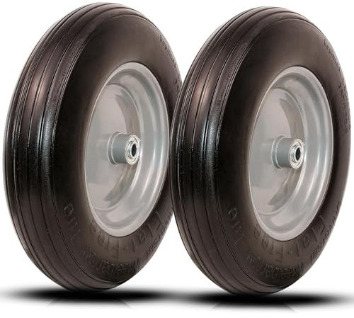 Pneu de brouette universel plat 36,8 cm de profondeur x 8,1 cm de large, convient aux roues de brouette de 4,80/4,00-8, 3,50/2,50-8, 4,00-6, 4,00-8, roulements installés de 5/8 avec roulement