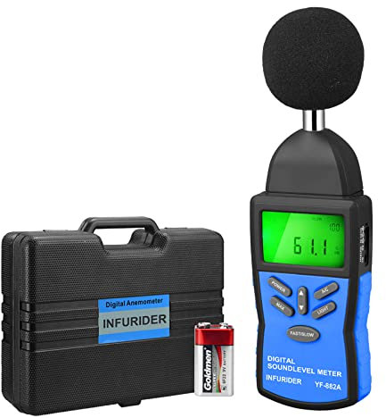 INFURIDER Digital Sound Level Meter, 30-130 dB (A/C) Handheld Sound Level Meter Decibelmeter Sound Level Meter with Max DataHold Backlight and Fast/Slow Mode