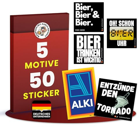 Bier Liebhaber Malle Sticker Set 50 Stück – Lustige Bier Sauf Aufkleber & Flirtsticker – Mallorca Partysticker, Festival Gadgets, Party Gadgets, JGA, Stickerset Saufsticker, jedes Motiv 10x