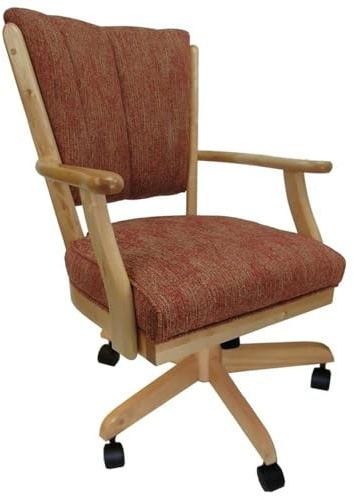 Pemberly Row 37 Wood Swivel Dining Chair, Red Finish, Adjustable Height with Tilt, Twin Wheel Casters, Foam Padding, Modern Kitchen or Dinette Seating, Comfortable Rolling Chair