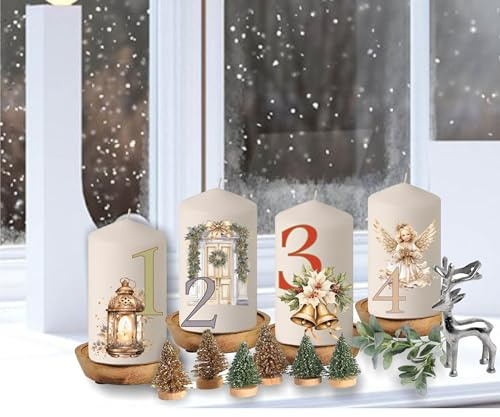 wolga-kreativ moderne bedruckte Adventskerzen Kerzen mit Zahlen goldene Weihnachten Stumpenkerze-n Adventsset als Geschenk oder für eigenen Adventskranz