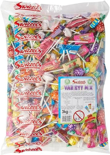 Variety Mix. Mixed Sweets 3kg. love hearts, double lollies, fruit lollies, parma violets, fizzers and drumstick lollies Great for Sharing or Party bags.