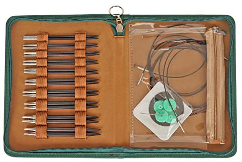 HOHXFYP 33 Teiliges Rundstricknadel Set mit Aufbewahrungstasche, 10 Paar Austauschbare Rundstricknadeln Aus Ebenholz Edelstahl für Handgefertigtes DIY Stricken