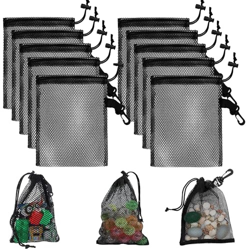 laeeyin Lot de 10 sacs de rangement en maille noire avec cordon de serrage pour jouets, sport, rangement, plongée, activités de plein air et plus encore, Noir - 20 x 30 - 10 pièces