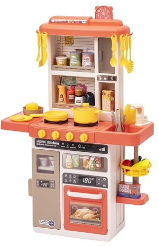 Baroni Toys Cucina Giocattolo Interattiva con Suoni Reali, Cucina con Forno, Fornelli, Microonde, Freezer e Lavabo, 47 Accessori Inclusi, Cucina Gioco Bambini e Bambine dai 3 ai 7 Anni, Altezza 78 cm