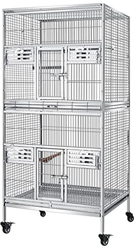 DLAZUM Massiver Vogelkäfig, Flache Oberseite, doppellagiger Papageien-Vogelkäfig, großer Zucht-Papageienkäfig aus Edelstahl, geeignet für Fliegende Vögel oder große Vögel für Turteltauben, Finken,