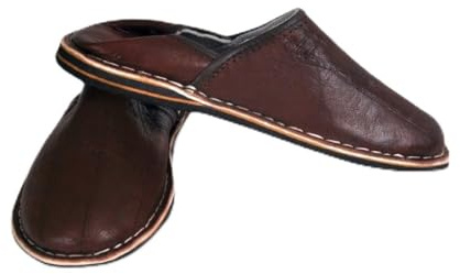 Babouche berbère artisanale en Cuir pour hommes - Bout rond couleur noir marron bleu interieur exterieur Fait au maroc (Marron, Système Taille Chaussures EU, Adulte, Homme, Numérique, Moyen, 44)