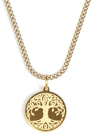 UNSHINEBAR Tree of Life Lebensbaum Kette mit Anhänger für Herren und Damen - Streetwear Halskette mit Baum des Lebens Anhänger in Gold - Wasserfeste Kette - 50-55cm Länge verstellbar
