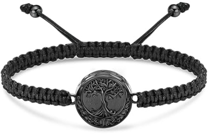 Minicremation Pulsera de urna de árbol de la vida para cenizas, pulsera de cuerda trenzada ajustable para cenizas, recuerdo conmemorativo para mujeres y hombres