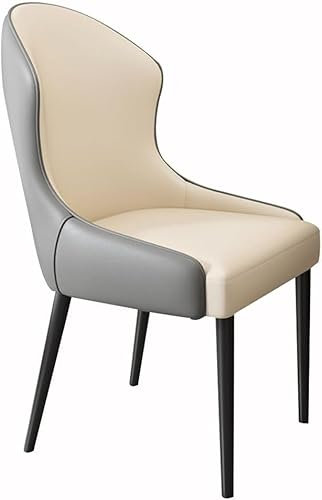 Widppsopt Moderne Küchen- und Esszimmerstühle aus verschleißfestem Leder für Schlafzimmer und Ehezimmer (Off-White+Dunkelgrau, Schwarze Beine)