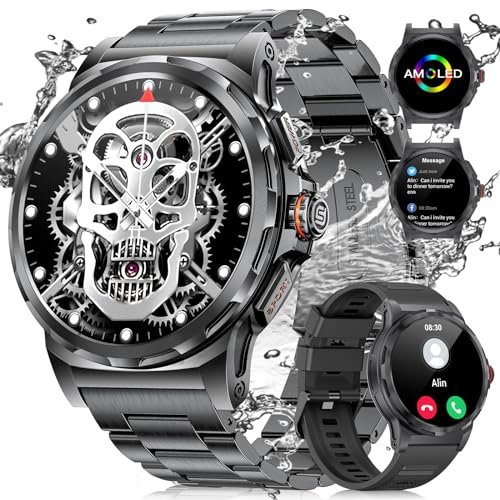 LIGE Montre Connectée Hommes, Appels Bluetooth, Écran 1,43 AMOLED Moniteur D'activité avec 100+ Modes Sportifs, Montre de Sport D'extérieur pour iOS et Android, Calories/Podomètre, Silicone Noir