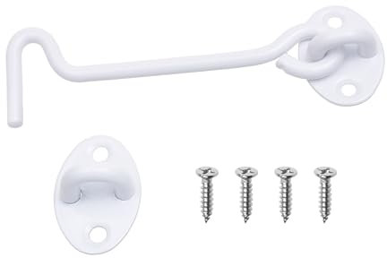 Eco-Fused Chiusura con Gancio e Occhiello Robusta 13 cm - 1x Serratura per Fienile (Bianco), 4x Viti di Montaggio - Ganci in Acciaio Inossidabile Verniciato a Polvere per Porte