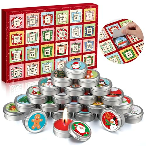 MTLEE 24 Pcs Candle Advent Calendar 2024-24 Days Christmas Scented Candles Gift with Gift Box Countdown to Christmas Gift for Women Men Xmas Holiday Winter Home Decoration