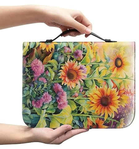 Kuiaobaty Sonnenblumen-Muster, Bibelhülle, mit Lesezeichen, Buchhülle, Dahlie, Blumen, Sonnenblumen, Schutzhülle, Kunstleder, groß