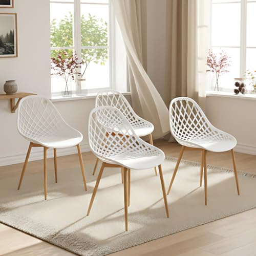 buybyroom Sillas Comedor Pack 4, Sillas de Comedor Modernas con Patas de Metal y Respaldo Ergonómico, para Comedor,Cocina, Reuniones, Salon, Recepción, Blanca