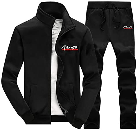 Cexiakong Ensemble de sport pour homme - Survêtement d'entraînement d'hiver - Veste à capuche avec doublure en polaire et fermeture éclair + Pantalon de jogging - Vêtement de sport deux pièces - Doux