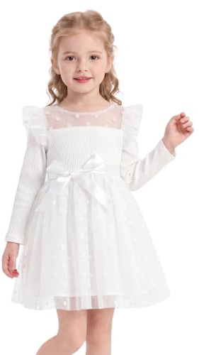 Miipat Baby flickor klänningar flickor långärmad tyll klänningar höst vinter baby tutu klänningar prinsessa fest födelsedag brudklänning flicka klänning, Vit, 5-6 anni